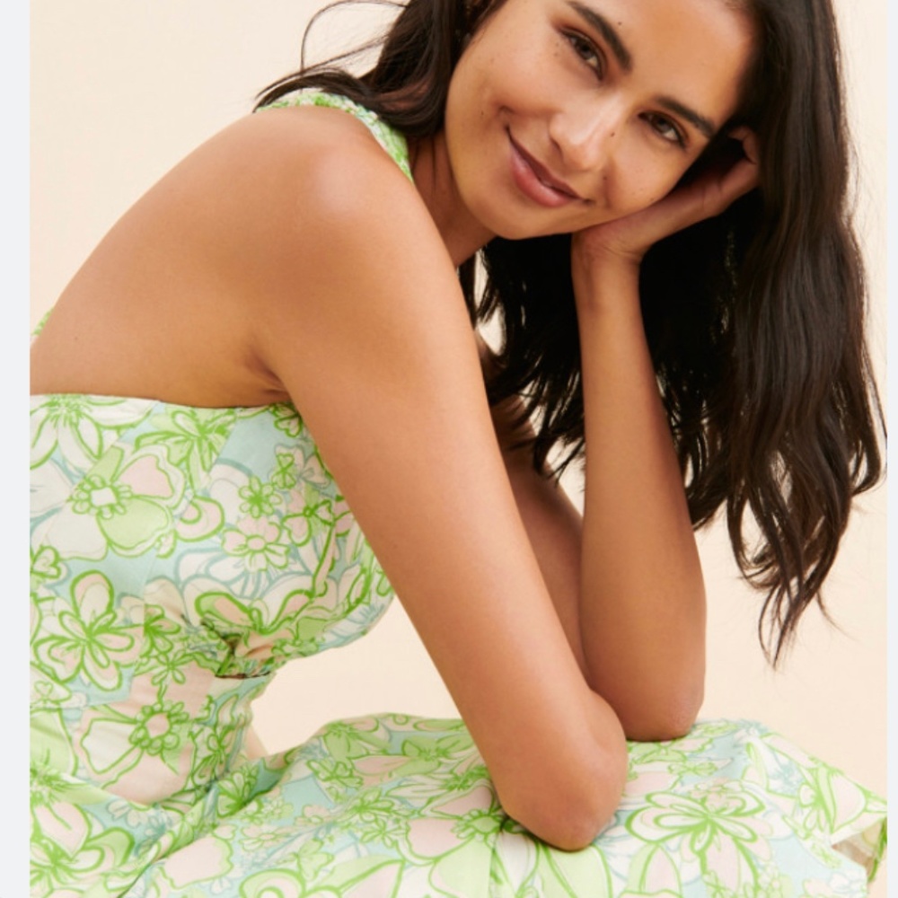 CMEO COLLECTIVE FAR AWAY MIDI DRESS GREEN APPLE FLORAL